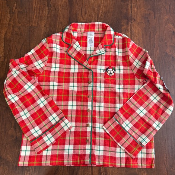 Disney Minnie Mouse Christmas Red and Green Plaid Fabric Pajama Top - Picture 3 of 8